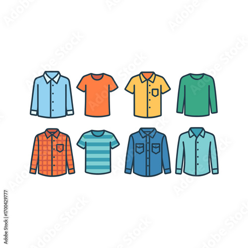 Variety of casual shirts and t-shirts for fashion and apparel design