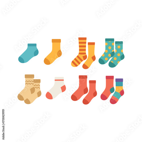 Colorful collection of various socks for everyday wear and unique fashion styles