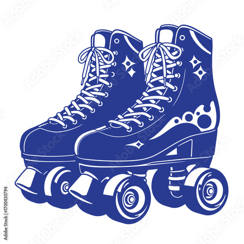 Classic blue roller skates vector illustration on a clean white background
