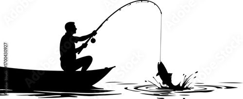 Silhouette of Fisherman Catching a Jumping Fish"