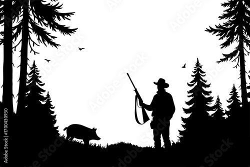 Silhouette of Dog in Forest Clearing"