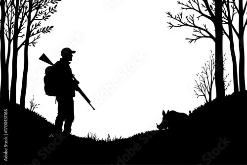 Silhouette of Dog in Forest Clearing"