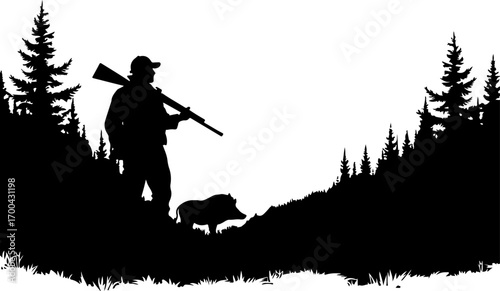 Silhouette of Dog in Forest Clearing"