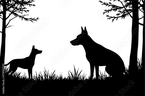 Silhouette of Dog in Forest Clearing"