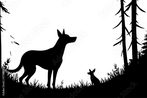Silhouette of Dog in Forest Clearing"