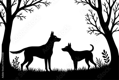 Silhouette of Dog in Forest Clearing"