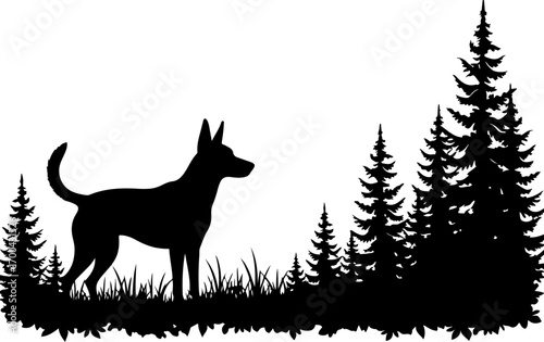 Silhouette of Dog in Forest Clearing"