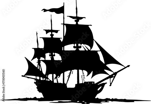 Silhouette of a Classic Sailing Ship"
