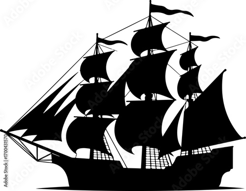 Silhouette of a Classic Sailing Ship"