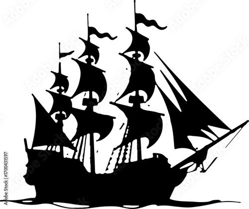 Silhouette of a Classic Sailing Ship"