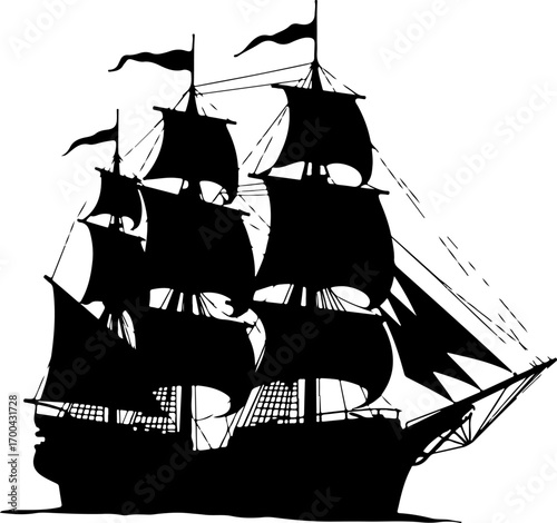 Silhouette of a Classic Sailing Ship"