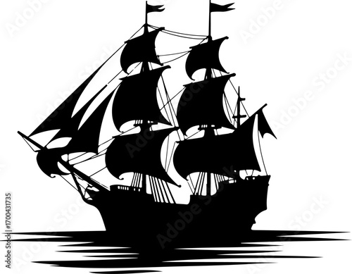 Silhouette of a Classic Sailing Ship"