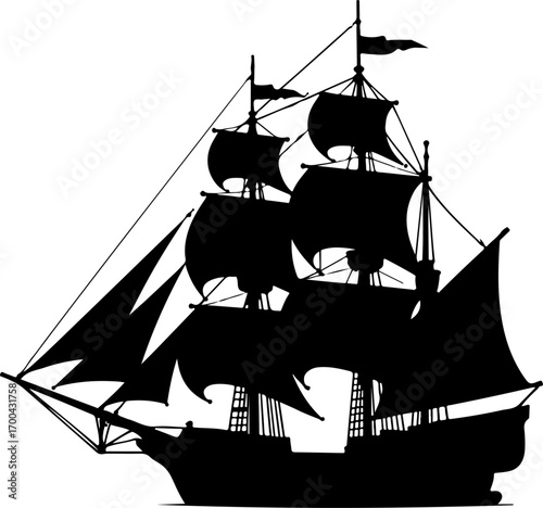 Silhouette of a Classic Sailing Ship"