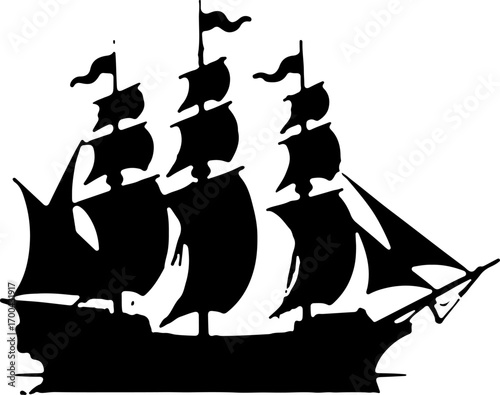 Silhouette of a Classic Sailing Ship"