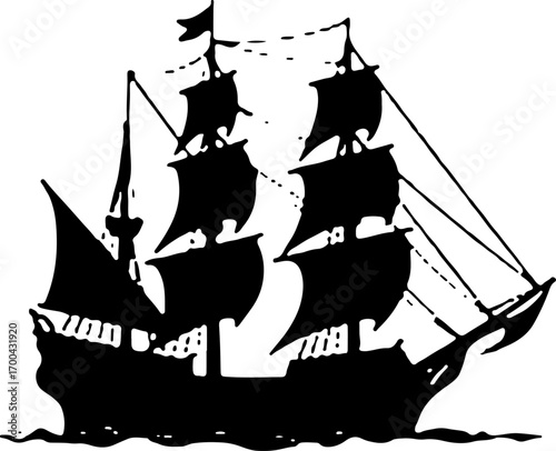 "Silhouette of a Classic Sailing Ship"