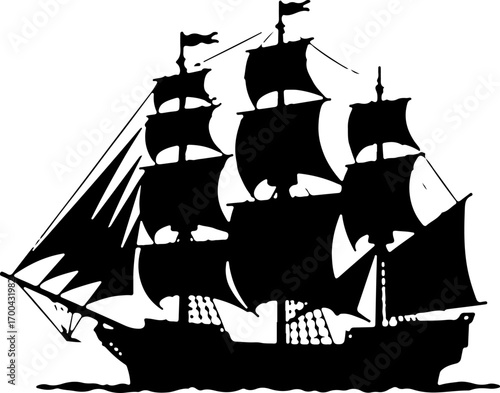 "Silhouette of a Classic Sailing Ship"