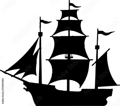 "Silhouette of a Classic Sailing Ship"