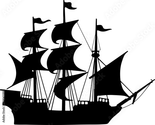 "Silhouette of a Classic Sailing Ship"