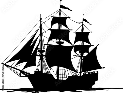 "Silhouette of a Classic Sailing Ship"
