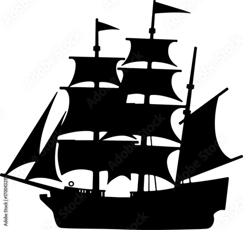 "Silhouette of a Classic Sailing Ship"