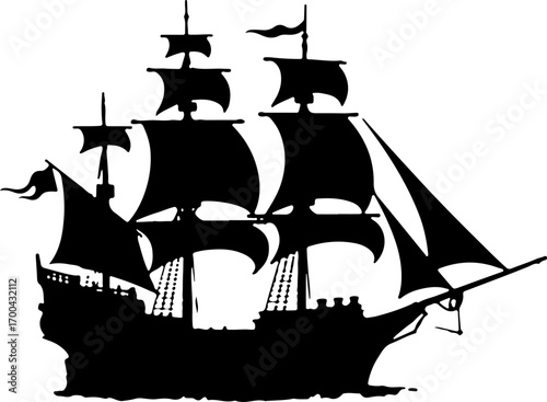 "Silhouette of a Classic Sailing Ship"