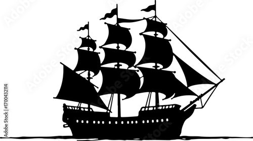 "Silhouette of a Classic Sailing Ship"