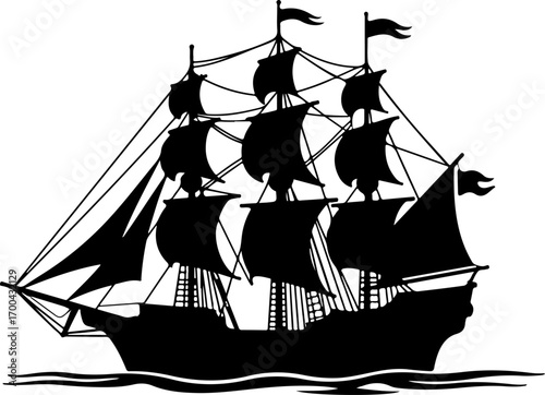 "Silhouette of a Classic Sailing Ship"