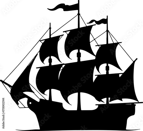 "Silhouette of a Classic Sailing Ship"