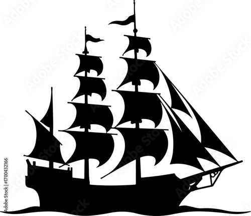 "Silhouette of a Classic Sailing Ship"