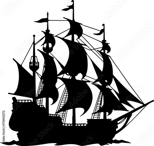 "Silhouette of a Classic Sailing Ship"