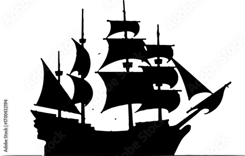 "Silhouette of a Classic Sailing Ship"