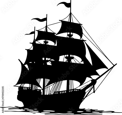 "Silhouette of a Classic Sailing Ship"