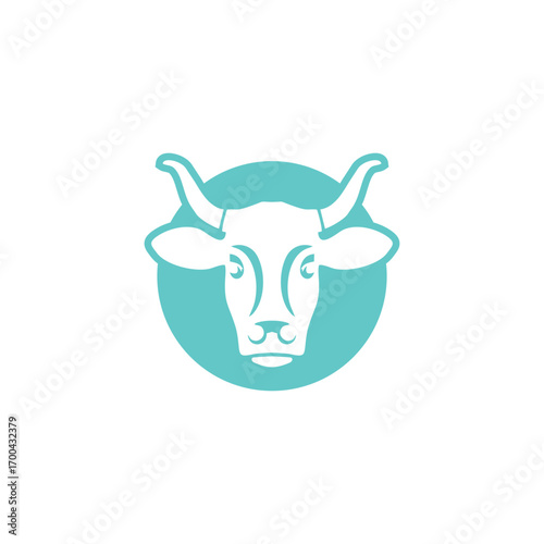 Funny vector cartoon illustration of a cute cow head with horns