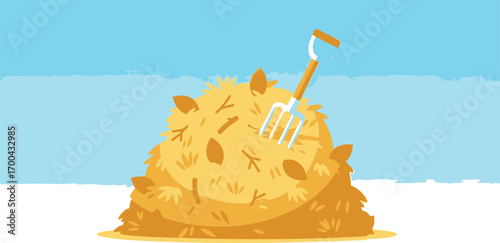Illustration Vector of Haystack with Pitchfork in Cartoon Style for Agriculture and Farming Applications