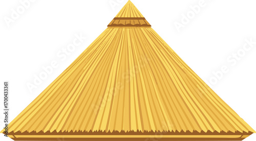 Geometric Building Vector Illustration of Thatched Roof with Detailed Thatching Lines and Brown Accents in Modern Style