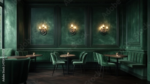 Emerald green restaurant interior design