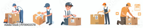 vector of logistics staff labeling goods