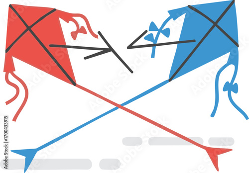 Illustration Vector Featuring Red and Blue Kite Elements in Flat Style