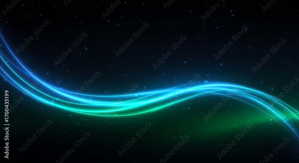 Fototapeta premium Abstract Green Aurora Curve in Dark Starry Sky