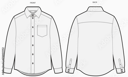 Mans Regular Formal Shirt Flat Sketch With Details