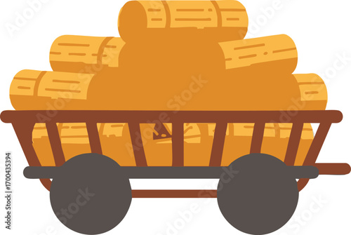 Illustration Vector of Cart with Hay Bales Farm Harvest in Simple Flat Style