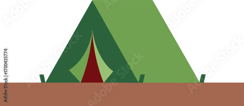 Simple Camping Tent Vector Illustration with Geometric Shapes in Green and Brown Colors