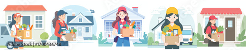 vector delivery woman delivering vegetable orders
