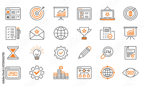 Business and marketing icons set with strategy finance technology and success illustration design

