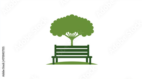 Bench Under Tree Icon for Park, Nature and Relaxation Themes