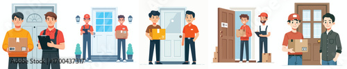 Courier vector delivering cash on delivery package to customer's house