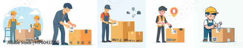 vector of logistics staff labeling goods