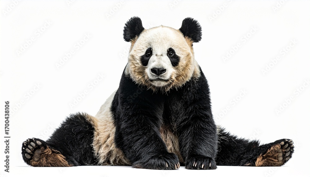 Fototapeta premium Panda with black and white fur round body sitting position cute wild bear animal isolated on white background 