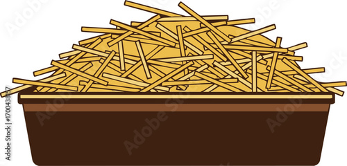 Illustration Vector of a Brown Container with Straw Hay for Farm Decor in Rustic Style