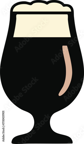 Modern Glass of Beer Vector Illustration with Creamy Foam in Black and Beige Colors